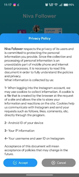Niva Follower app interface